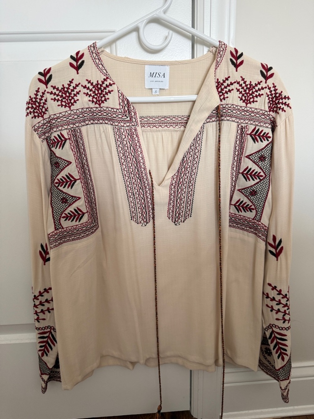 Misa Los Angeles Cream Tunic with Red and Black Embroidery
